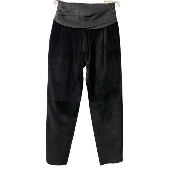 Vintage Womens Size 10 Black Suede Leather High Waist Trousers